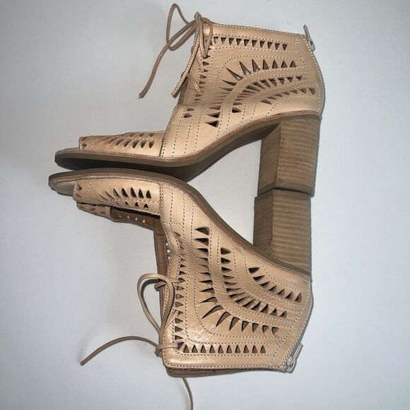 Jeffrey Campbell Cordillo Natural Tan Leather Laser Cut Block Heels Size 8.5 - Picture 7 of 10